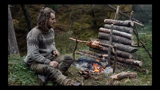 6 days solo bushcraft  canvas lavvu bow drill spoon carving Finnish axe [upl. by Ecela]