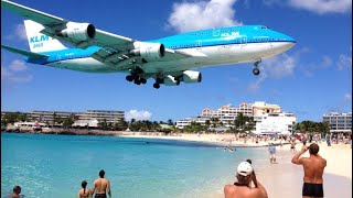 Iconic KLM Boeing 747400 landing at Princess Juliana Airport St Maarten [upl. by Eseerehc248]