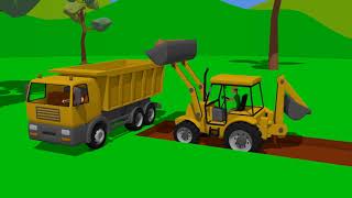 Video Excavator and Bulldozer  School Construction  Colorful Animations about Excavators for Kids [upl. by Droc]