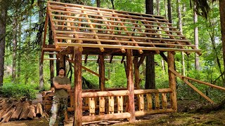 Log Woodshed Build Part 6 Roof Purlins amp Lumber Storage [upl. by Ibbob]