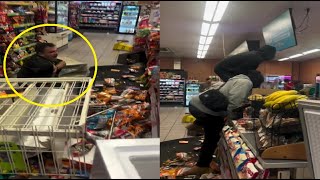 Mob ransack California 7Eleven while clerks desperately try to defend store [upl. by Lertnom126]