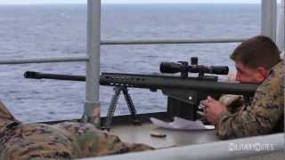 USMC Scout Snipers vs small boat Barrett M107 50 BMG Rifles [upl. by Aronaele]