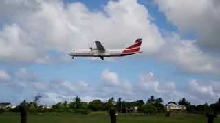 Landing of AIR MAURITIUS MK 121 AerospatialeAlenia ATR 72 at SSR International Airport  MAURITIUS [upl. by Enimassej]