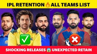 IPL RETENTION🔥 CSK MI RCB Rivalry Retention🏆 R Pant KL Rahul S Iyer Released 😱 ALL TEAMS LIST [upl. by Bosch]