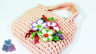 How to Crochet a Bag with Flowers Crochet Patterns DIY Purse Mathie [upl. by Ewer]