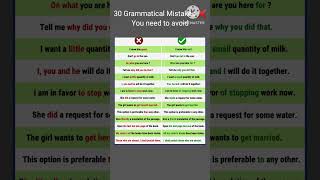 30 Grammatical Mistakes ❌❌You Need To Avoid Grammar Errors grammar shorts english [upl. by Oinesra110]