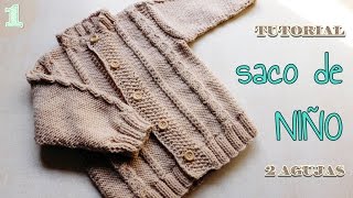 Abrigo campera para niño a dos agujas  Tutorial paso a paso 1 de 4 [upl. by Kenti]