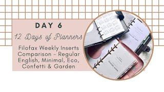 Filofax Weekly Inserts Comparison  Regular English Minimal Eco Confetti amp Garden [upl. by Camille414]