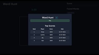 Word Hunt Display Video  Brook Codes Hackathon [upl. by Hctub]