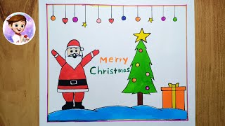 Merry Christmas Drawing  Christmas Drawing Easy Steps  Christmas Tree Drawing  Christmas Painting [upl. by Hagood]