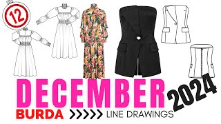 BURDA 122024 FULL Line Drawings ¬ Elegant Sewing Inspiration [upl. by Nnaeinahpets195]