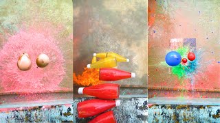 Dropping Water Balloons amp Breaking Colorful Glass Bottles ASMR [upl. by Fabiolas]