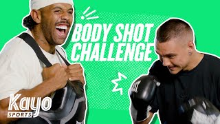 Josh AddoCarr takes on the body shot challenge with Tim Tszyu  Boxing  Kayo Sports [upl. by Aizatsana]