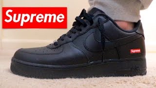 SUPREME NIKE AIR FORCE 1 LOW BLACK REVIEW AND ON FEET WATCH BEFORE YOU BUY [upl. by Nileve]