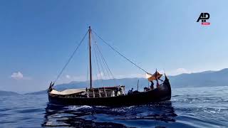 Viking ship navigating seafarers ancient routes berths in Adriatic [upl. by Whiney]