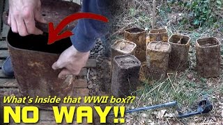 Metal Detecting WW2  WHATS INSIDE AMAZING WWII PAPER 81mm Mortar Ammo Boxes DUMP found [upl. by Drofdarb3]