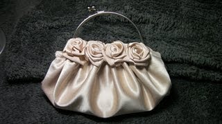 DIY COMO HACER UN BOLSO DE ROSAS EN RASO BEIGE  HOW TO MAKE A ROSE SATIN BEIGE PURSE [upl. by Acinnej]