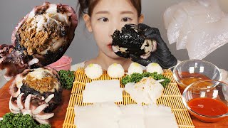 제철 갑오징어🦑 먹물범벅 통찜 회 먹방 Raw Cuttlefish amp Steamed Cuttlefish eating showmukbang korean food [upl. by Porcia650]