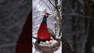 Cute peachicks with their mom sheltering in winter season ❄❤ [upl. by Dunson]