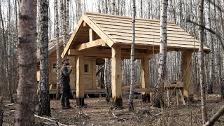 biggest shed workshop from hew logs  making with hand tools in wilderness [upl. by Alacim]