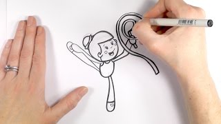 How to Draw a Cartoon Rhythmic Gymnast With a Ribbon [upl. by Gerc]