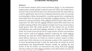 On the Instability of Softmax Attention Based Deep Learning Models in Side Channel Analysis [upl. by Mond221]