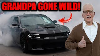 GRANDPA DOES HUGE BURNOUT IN HIS HELLCAT LEAVING CARS AND COFFEE [upl. by Mosier247]