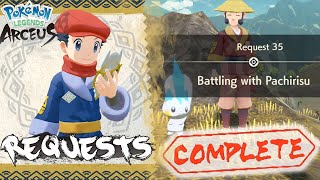 Pokemon Legends Arceus Request 35 Walkthrough quotBattling With Pachirasuquot How To Unlock amp Guide [upl. by Aicsila]