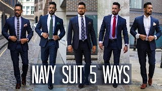 How to Wear a Navy Suit 5 ways  Mens Style amp Fashion Lookbook [upl. by Devonne]