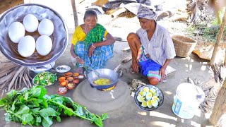 EGG CURRY and PUI SHAK cooking by our santali tribe grandma in her traditional methodvillage recipe [upl. by Paulo]