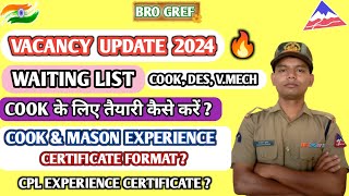 BRO NEW VACANCY 2024  WAITING LIST vacancy gref bro newvacancy waiting certificate form [upl. by Nnyla]