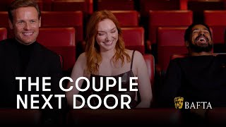 Sam Heughan Eleanor Tomlinson and Alfred Enoch spill the beans on The Couple Next Door  BAFTA [upl. by Rocray384]