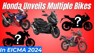 Honda Unveils Multiple Bikes in EICMA 2024  Adventure Rally and Maxiscooter [upl. by Nauqahs]