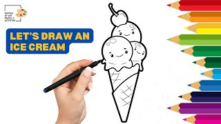 How to Draw amp Color an Ice Cream Cone  Easy Art Tutorial for Kids [upl. by Nirehs576]