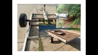 Cut down Double snowmobile trailer to single Golf cart Trailer pulls like butter Go get that Cart [upl. by Ellevehc]