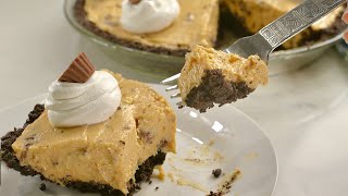 CHOCOLATE PEANUT BUTTER PIE Easy No Bake Recipe for Delicious Peanut Butter Pie wOreo Cookie Crust [upl. by Legna]