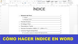 CÓMO HACER UN ÍNDICE EN WORD [upl. by Lalage]