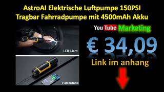 AstroAI Elektrische Luftpumpe 150PSI Tragbar Fahrradpumpe mit 4500mAh Akku [upl. by Ylera417]