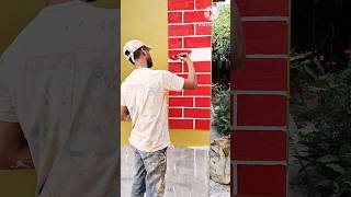 Outside block design paint red colour Paint apply shorts viral painting art wallpaint design [upl. by Sherj295]