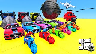 GTA V MEGA RAMP CHALLENGE WITH SUPERHEROES ON MONSTER TRUCK AND BIKE [upl. by Leckie]