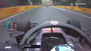 Ricciardo vs Alonso 349kmh Overtake  Baku Onboard  F1 2018 Azerbaijan Grand Prix  With Telemetry [upl. by Lig]