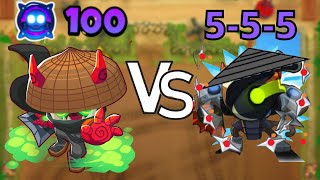 555 Ninja Monkey vs degree 100 Ninja Paragon Ascended Shadow Bloons TD 6 [upl. by Ardiek]