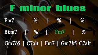 F Minor Blues Jazz Backing Track  130 BPM  SCROLLING CHORDS [upl. by Reinke]