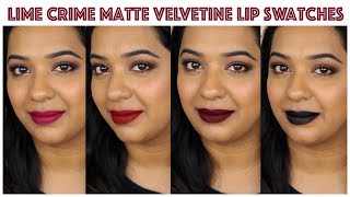 Lime crime matte velvetine lip swatches on Indian skin tone [upl. by Dick]