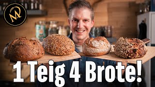 1 Teig 4 Brote  vier kreative Brotvariationen aus nur einem Teig [upl. by Rehm]