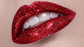 Red Lips Glitter Makeup Tutorial [upl. by Frohman]