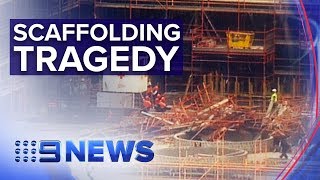 Major scaffolding collapse kills worker  Nine News Australia [upl. by Oigres552]