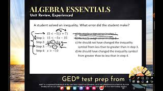 GED® Math Find Error in Solution 1UR Exp  13 [upl. by Otrebcire305]