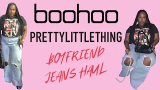 Plus Size Jeans Haul  Mom Jeans  Boyfriend Jeans  Boohoo  Pretty Little Thing [upl. by Aicenet]