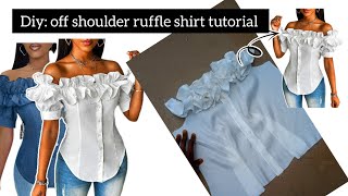 off shoulder ruffle top blouse with off shoulder puff sleevebeginnerfriendly  sewing tutorial [upl. by Bega520]